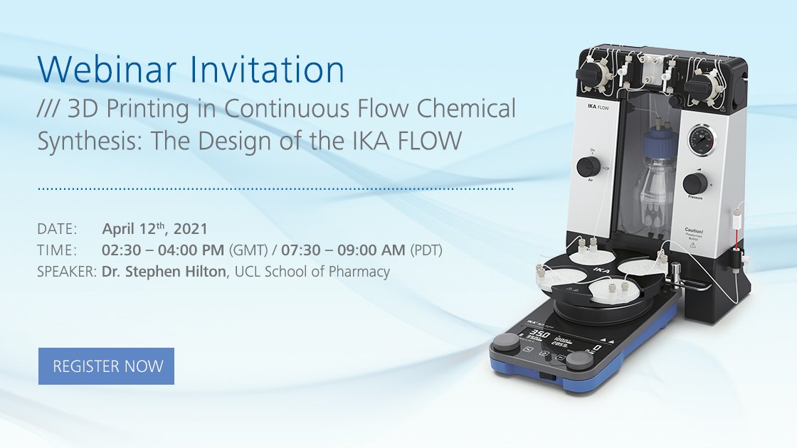 IKAworldwide's tweet photo. Ready to learn about our newest FLOW System? Register now and join us April 12th with @hiltonlab! 

Free Registration: https://t.co/1Vx1L4xrGk 

#flowchemistry #ikaworldwide #lookattheblue https://t.co/Oh47W6T52D