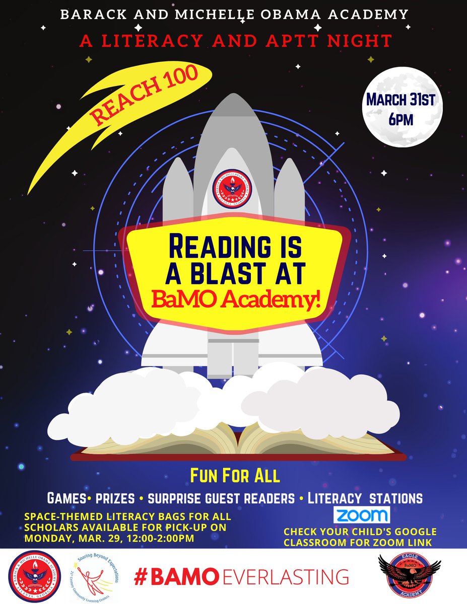 apsBAMOAcademy's tweet photo. Magnificent Monday #BAMOEagles family see flyer below for our awesome #VirtualLiteracyNight this Wednesday at 6pm. All virtual students please drive up for your special space bags today 12p-2p. @apsupdate @Robinviews @AP_Holloman @DrAdibShakir @DrEmilyAMassey https://t.co/hR7SouV8vm