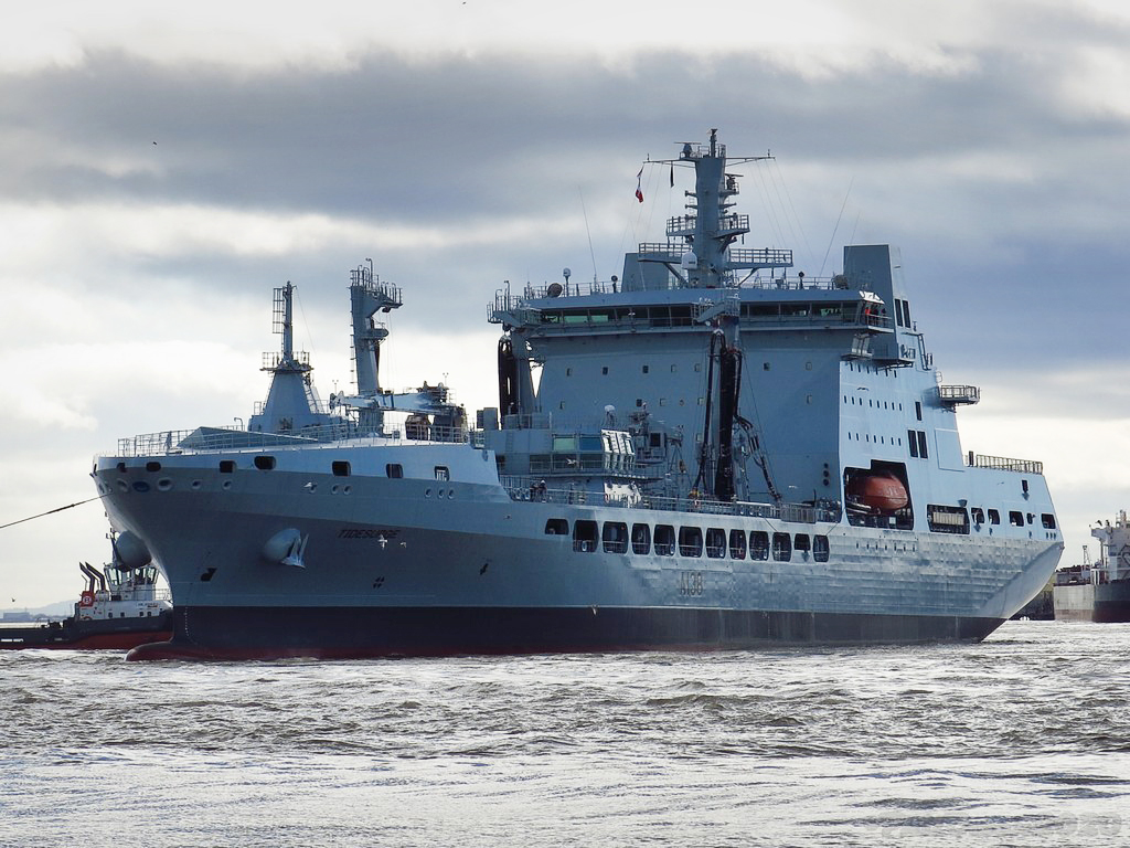 NavyLookout's tweet photo. .@RFATidesurge finally brought out of @CammellLaird this morning and now alongside at Liverpool Cruise Terminal.

Her inaugural refit and Lloyds inspection commenced September 2020.

Via @Streetgang42 https://t.co/RcPI7RKOT0
