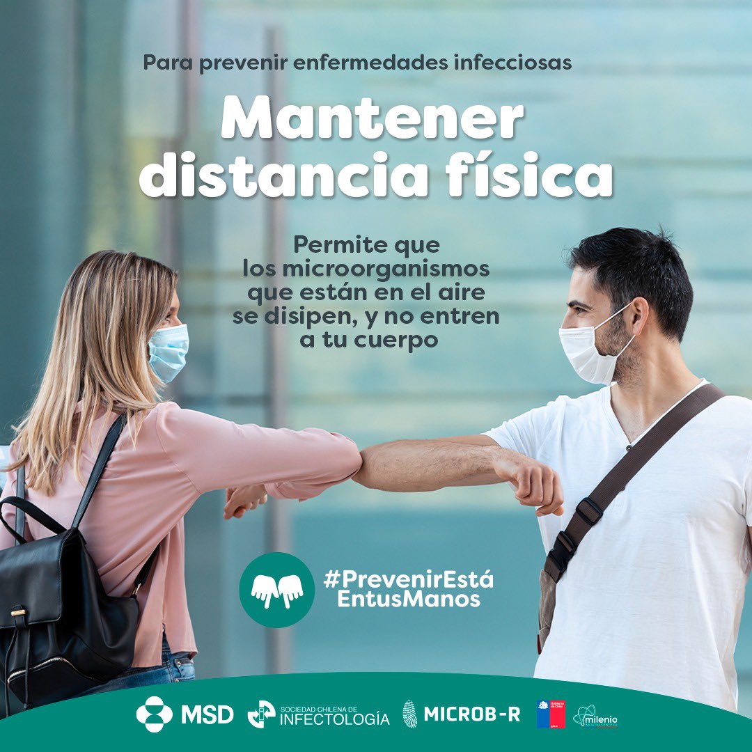 microb_r's tweet photo. No olvides que la distancia física nos protege de inhalar microorganismos que otras personas puedan haber dejado en el aire ¡Nos debemos cuidar entre todos! #PrevenirEstáEnTusManos
Para más información: https://t.co/YsYlIKVCan Campaña en alianza con #MSDChile y @SochinfOficial https://t.co/YMSxj0B9F5