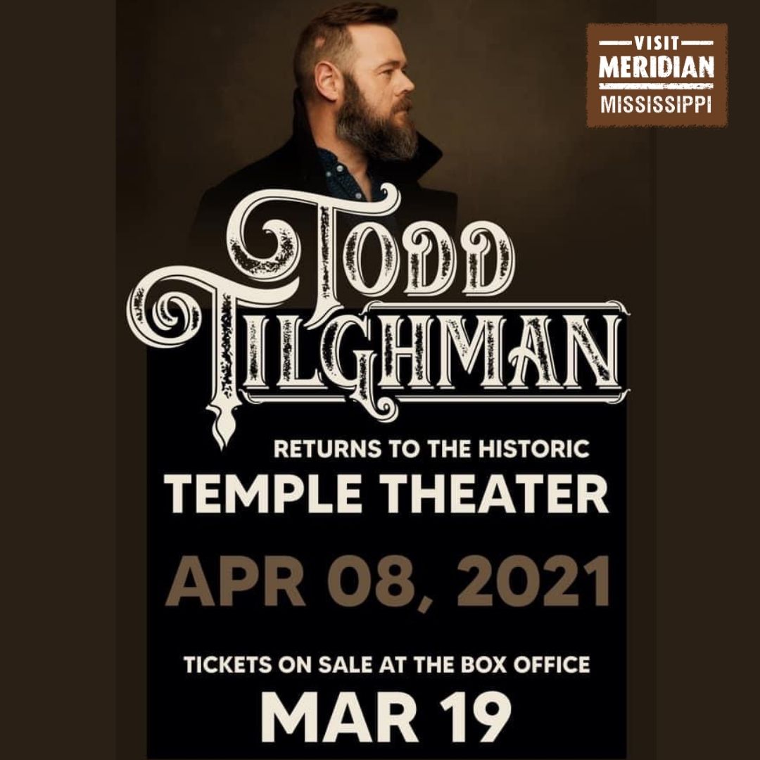 visitmeridian's tweet photo. Meridian’s own Todd Tilghman is bringing his live stage show to the Temple Theater on 4/8 at 7pm as a part of the 2021 Jimmie Rodgers Music Festival. Get your tickets today. #VisitMeridian https://t.co/ipyaRutoFP https://t.co/4CbyJFz7GJ