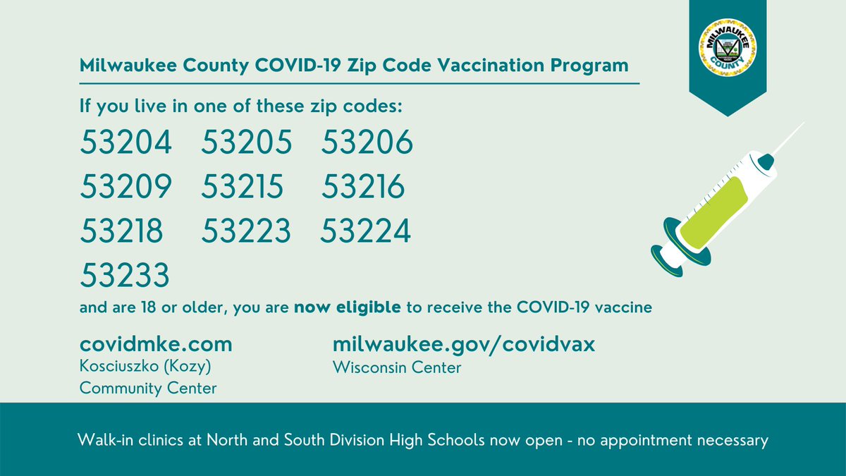 Today is a good day to get #vaccinated Make an appointment with links below or take advantage of one of the walk-in clinics at North and South Division High Schools. No proof of chronic illness or residency necessary for vaccination; it is on the honor system.
#VaccinesSaveLives
