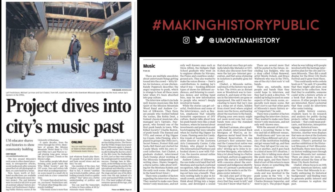 UMontanaHistory's tweet photo. Front page &amp; above the fold ~ @LeifFredrickson and team #MakingHistoryPublic @umontana History https://t.co/64SoitY3F8