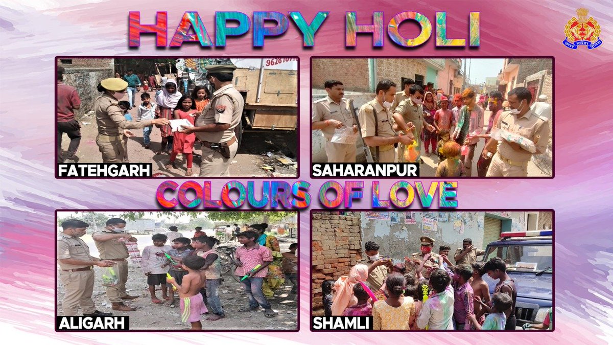 Uppolice's tweet photo. Khaki, spreading colours of joy &amp; happiness, the colour embodying hope &amp; security, the colour reflecting warmth, the colour signifying service, the colour which shall remain imprinted in your hearts forever !

#UPPCares 
#UPPolice 
#HappyHoli 
#HappyHoli2021
#Holi2021 
#Holi https://t.co/Ht3faM5ZPe