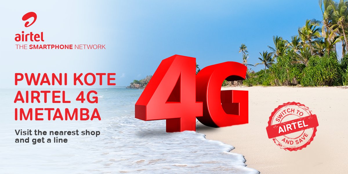 AIRTEL_KE's tweet photo. Pwani kote Airtel 4G imetamba. Jivinjari kwa kutumia mtandao ulio haraka upesi, Mombasa, Kilifi, Kwale, au popote ulipo hapa Pwani. Bonyeza *544# leo, ujichagulie bonge la bundle. #Airtel4G #AmazingDataBundle #DataIsLife https://t.co/2zD3iNy0kr