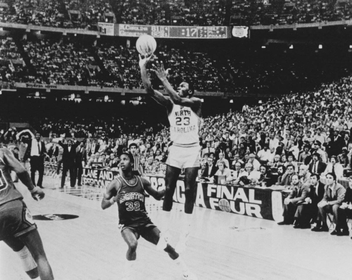 March 29, 1982. 

UNC freshman Mike Jordan hits game-winning shot to give Tar Heels title.

“Outside the University, I was just known as Mike Jordan, and when I hit that shot, my whole name became Michael Jordan.”