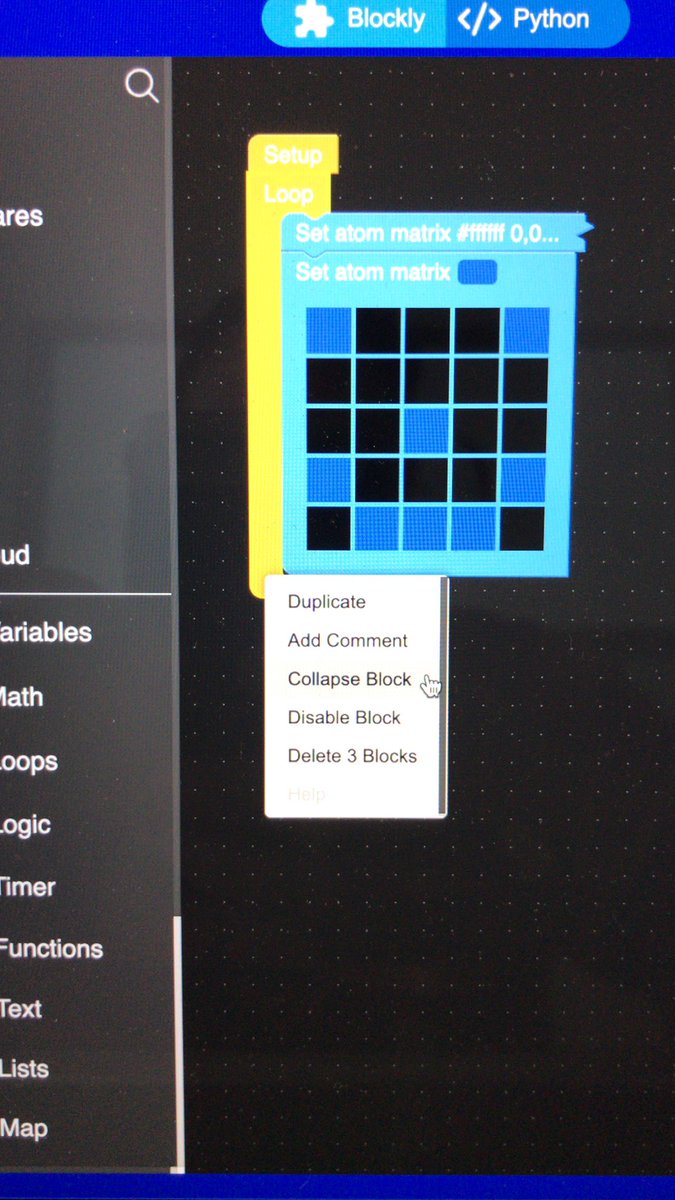 bstein2379's tweet photo. @kaybee335 @M5Stack Right click the block and select Collapse Block. Doesn’t give you a thumbnail, but it does save on space. https://t.co/hQ7pe87Gmm