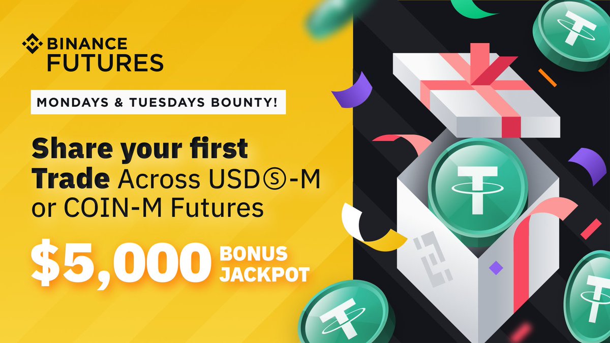 binance's tweet photo. Share your first trade for any USDⓈ-M or COIN-M Futures pair for a chance to win a share of 5000 USDT Bonus Jackpot! 

➡️ https://t.co/9Xv2588tNU https://t.co/9r6GwPACHX