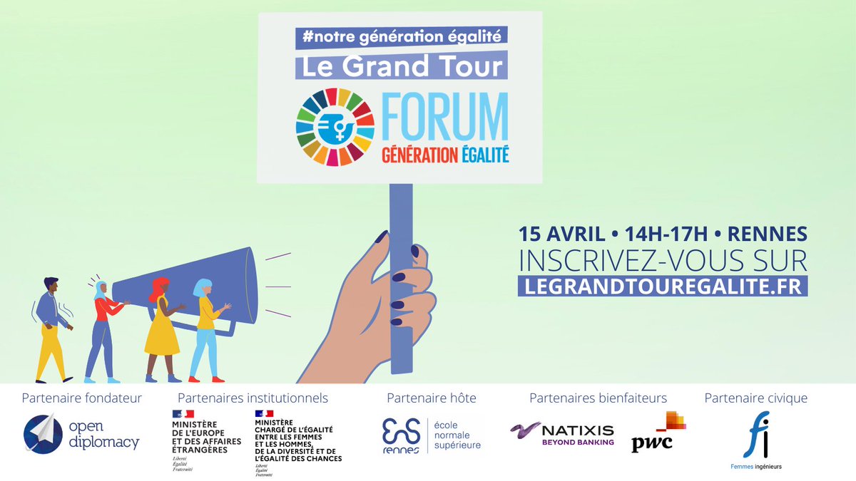 ENSRennes's tweet image. #LeGrandTour #NotreGénérationEgalité à l'ENS Rennes le 15 avril, 
avec @opendiplo, @RoxaMaracineanu @APATAULT, @erwanbalanant, Louise Desile @f_inge, Anna Maslova @PwC_France, Gaëlle Sempé Huard @VIPS_2, @Planning35, @odelphine et @LeoCostantinoAr 
+infos&amp;gt; legrandtouregalite.fr