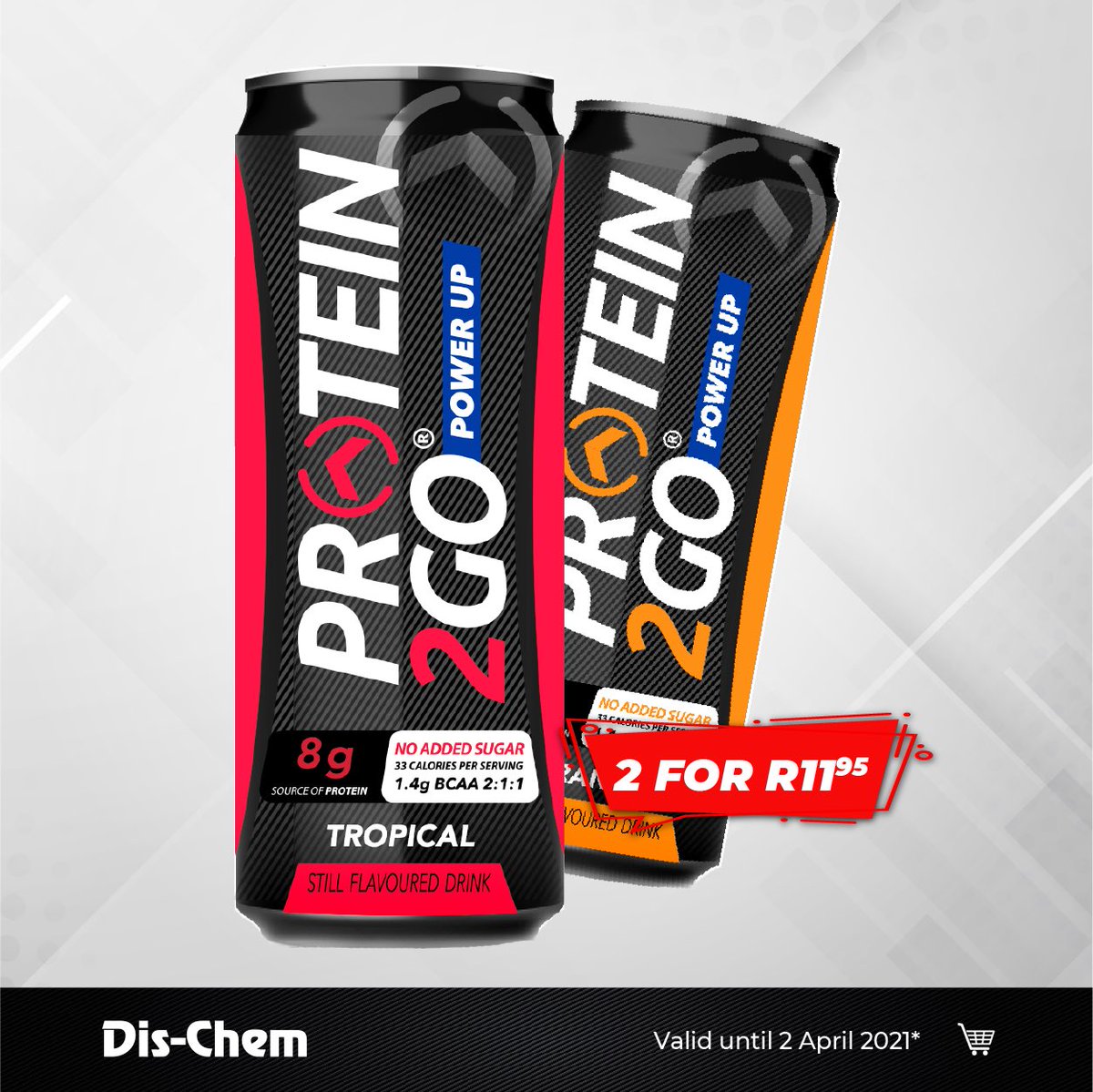 Dischem_LiveFit's tweet photo. On the move? Take your #protein2go and recover like a champ!😎 High in protein, BCAAs, and only 33 calories per serving - it’s time to power up. @Protein_2Go 

Buy 2 for only R11.95 🛒 @Dischem 
Valid until 2 April. 
👉 https://t.co/TKAyB3BF8w

#Dischem #proteinsale https://t.co/zlarwWEiCT