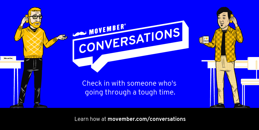MovemberUK's tweet photo. Check in with someone who's going through a tough time - talking could make all the difference. Find tips on how to have those difficult chats at https://t.co/jyUMqsRBeS https://t.co/Zllu4LBogN