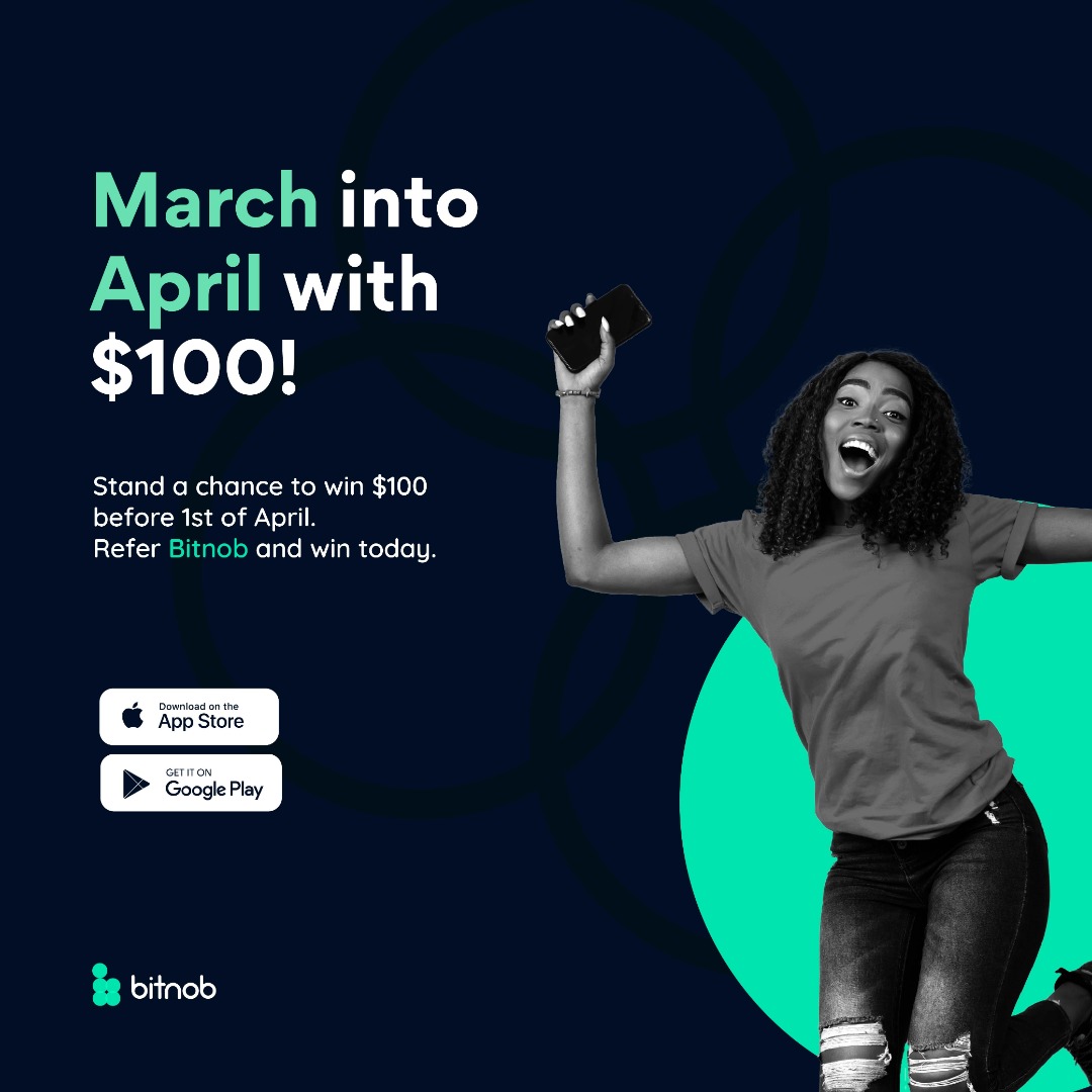 Bitnob_official's tweet photo. Bitnob is all about making life easier for our users. To that end, we want you to #MarchIntoApril with $100.
All you have to do? Refer your friends, family, and network to the Bitnob app. It's really that simple.
1/2. https://t.co/oWLiO14jki