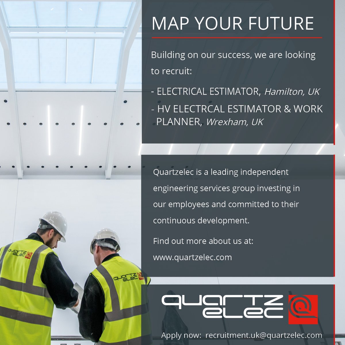 quartzelecltd's tweet photo. Carve your professional path with a leading UK independent electrical engineering group. Looking for Electrical Estimators to join our #Hamilton & #Wrexham facilities.
Click on the link for more info.
https://t.co/fcEgqgxkhc
#QuartzelecPeople #UnparalleledInEngineeringServices https://t.co/BnXOMeGNCR