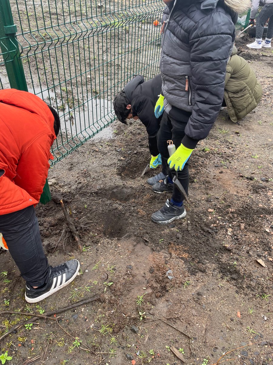 PPSP7B's tweet photo. Fun at the bowling green this morning as we were planting trees! The rain definitely didn’t dampen our enthusiasm! #outdoorlearning https://t.co/lNEEn5bvUm