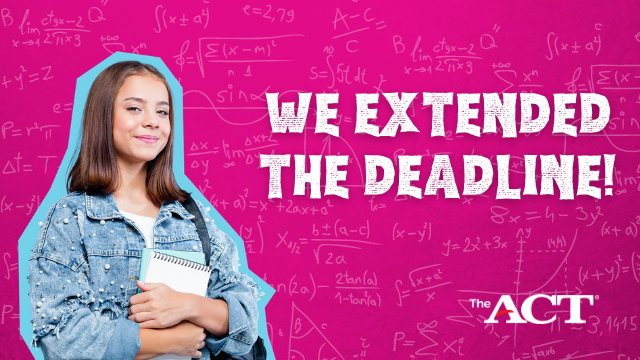 ACTStudent's tweet image. Did you miss your chance to register? Good news! We extended the deadline, so you can still secure your seat for the April ACT! Today is your last day to register! bit.ly/2NKYZPo