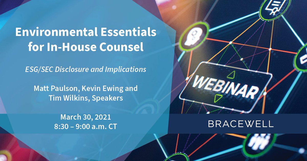 BracewellEnviro's tweet photo. Don’t miss tomorrow’s ESG webinar featuring insights from our environmental strategies team. Register here: https://t.co/YYzazbc5OI #ESG #SECDisclosure https://t.co/Z68YMQNSKF