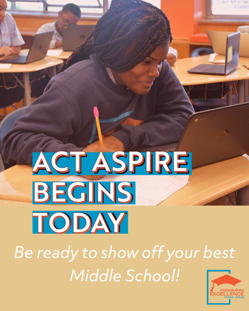 MKEExcellence's tweet photo. Milwaukee Excellence Middle Schoolers are beginning their day by completing the ACT aspire. Make sure to log in on time and if you need support please contact Milwaukee Excellence!

#MXCS #PhoenixPride #MiddleSchool #ACTaspire https://t.co/wW2vKNrOxU