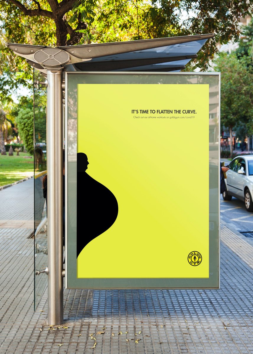 jorjamay_'s tweet photo. It's time to #flattenthecurve.

A fantastic ad for @GoldsGym, using #newsjacking to create witty and prevalent content that has succeeded in gaining global attention. 

#coronavirus #marketing #strategicmarketing #uwamktg5 https://t.co/3xkiLP7vOw
