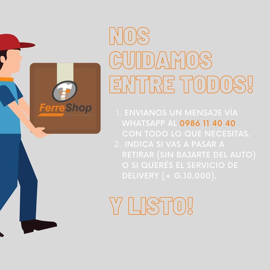 Ferreshop's tweet photo. Escribinos al WhatsApp 0986 11 40 40 y hace tu pedido. Si querés pasar te acercamos tu compra hasta tu vehículo. O te enviamos por delivery. 😉 https://t.co/gGGcourwQu