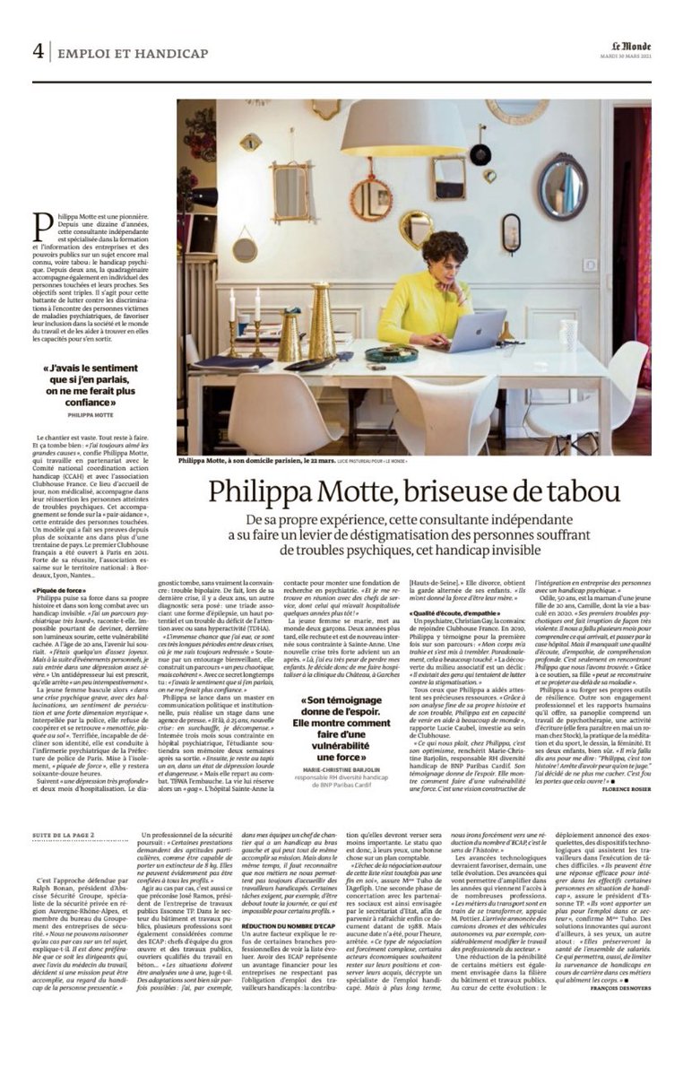 Inspiration | 4 portraits, 4 parcours au cœur de ce numéro spécial #handicap &amp; #emploi publié par <a href="/lemondefr/">Le Monde</a> en lien avec le partenariat #URRH2021 avec l’<a href="/Agefiph_/">Agefiph</a>
✅changer le regard
✅diversifier nos représentations 
✅lever les préjugés
✅ouvrir les possibles
🙏<a href="/IsaHennebelle/">Isabelle Hennebelle</a>