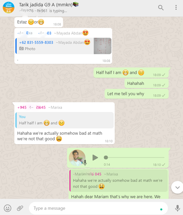 AliSaraeb2's tweet photo. That's why I was there!
It was a WhatsApp-based teaching activity. 
This experience has raised my awareness of the needs of my society, one of which is that students are suffering from online learning. (2/2)
#MMKN
#Tarik_Jadida_School
#AUB https://t.co/wKq0FicQL2