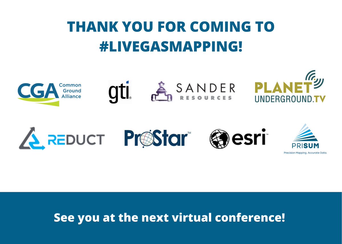 PRISUM_tech's tweet photo. Thank you so much to everyone who came to the #LiveGasMapping virtual conference! @Esri , @ProStar_Geocorp, @PlanetU_TV, @CGAConnect, @GasTechnology, Sander Resources and Reduct, We are looking forward to hosting you again!
#mapping #infrastructure #utilities #webinar #gas https://t.co/xQ9nlUuTGf