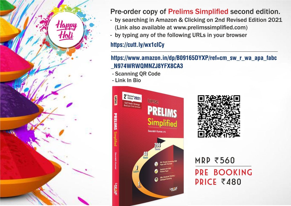ifs_saurabh's tweet photo. Happy Holi ... 

Prelims Simplified second edition available for Pre-booking at the link below- 

https://t.co/IV2QtxJBJ7

Link also available at https://t.co/rZFCCM8uQb or bio 

#prelimssimplified 
#structuredthinking 
#intelligentguessing 
#threads
#prelims2021
#upsc https://t.co/NEby1QAAh0