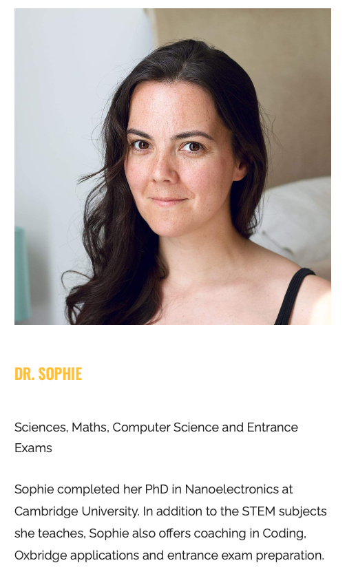 MyPrivateTutor1's tweet photo. Meet Dr. Sophie. She is one of the most experienced members of the team, with a #PhD from the #University of #Cambridge and over a decade of international #teaching experience. As well as #STEM subjects, Sophie also #teaches #coding!

#onlinelessons #onlinetutor #oxbridgetutor https://t.co/bxrwX4mv1U
