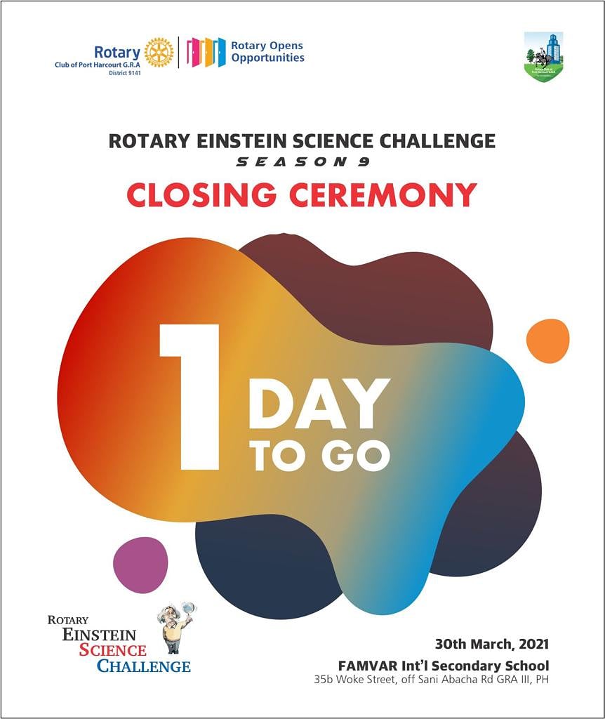 phc_graD9141's tweet photo. Our clubs signature project, Rotary Einstein Science Challenge S9 that started since February is set for the closing ceremony TOMORROW.. March 30th 2021
Make plans to attend my dear friends.
#Rcphgra
#Greenfielders
#Thebrand https://t.co/ia8WmoLrPA