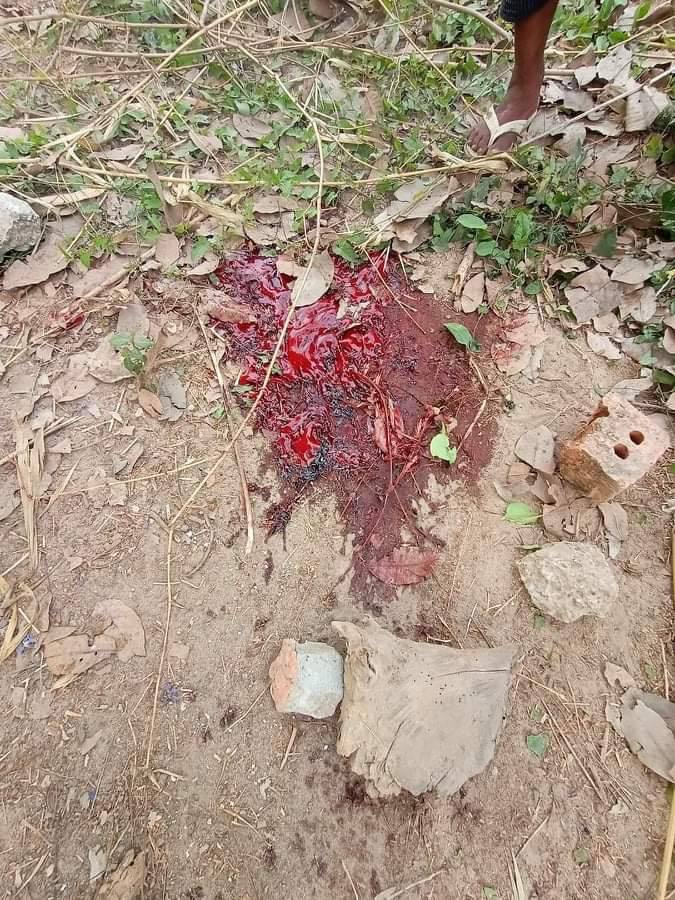 Zinlayy3's tweet photo. Military terrorists violently crackdown with live ammunitions that 3 ppl got shot, at head, pubis and abdomen respectively in #Thanlyin, Yangon.The body of the one with headshot was taken away by terrorists.Local said he's from medical team.
#Mar29Coup
#WhatsHappeningInMyanmar https://t.co/OV8IPmEPvU