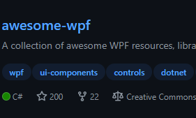 Carlos487's tweet photo. Really proud that my awesome-wpf curated list of resources hit 200 stars in GitHub. I'm happy to help the WPF community that is growing again thanks to .Net 5. https://t.co/u9lfvlQuCX #github #wpf #dotnet #xaml https://t.co/C7tGAmY1yg