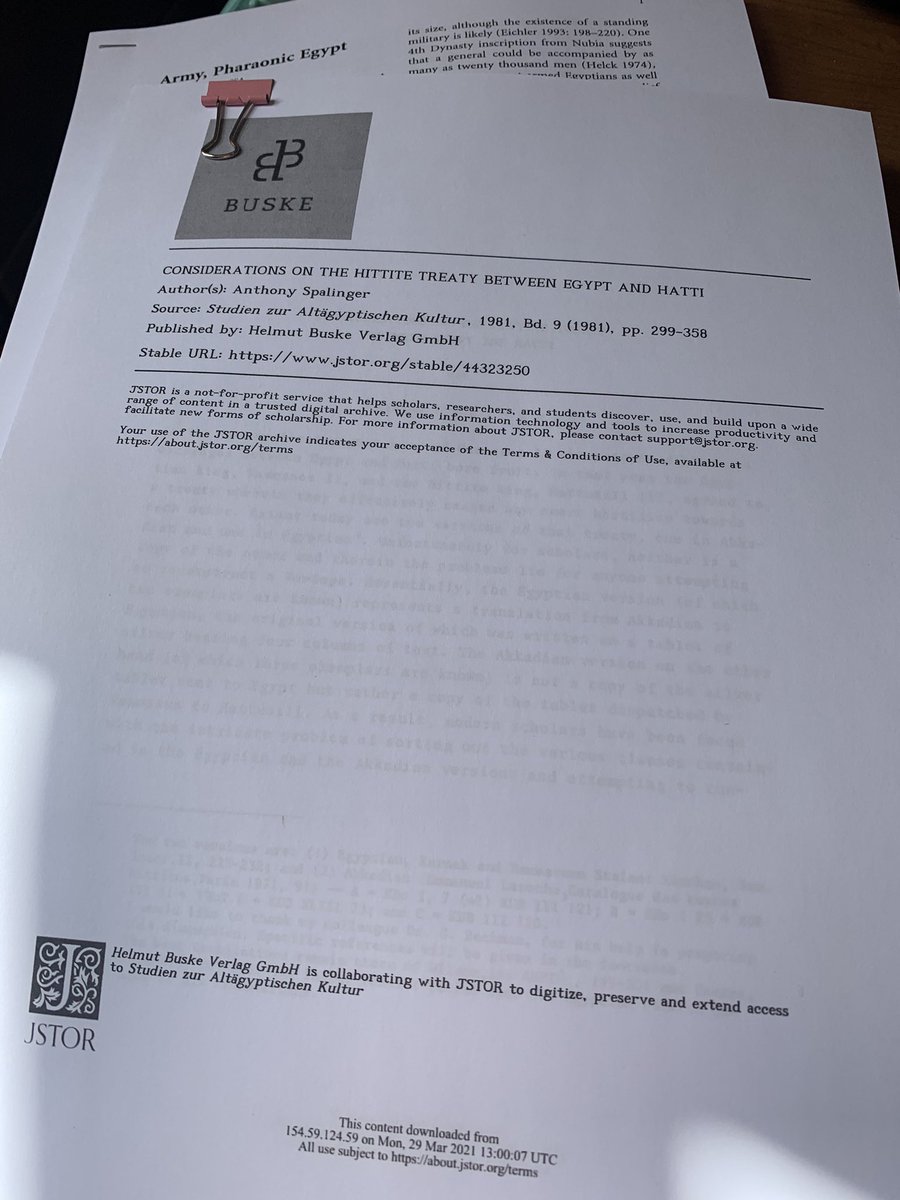 KeleeSiat's tweet photo. Article treasure drop today! When you manage to get online access to exactly what you were looking for within minutes! #Hittite #Egyptian #RamessesII #BattleofKadesh #Army #PharaonicEgypt #TreatyofKadesh #Egypt #Hatti #Jstor #Spalinger #peacetreaty #diplomacy #Translations https://t.co/zbKoNbFrmb
