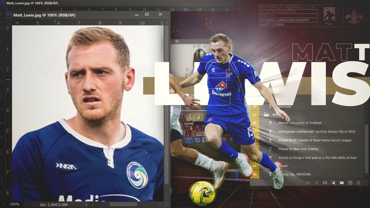 DetroitCityFC's tweet photo. Welcome (back) @mattylew03 to Detroit City!

Lewis joins the squad fresh off a season with the @KCComets. He started in Detroit on loan from the @NYCosmos in 2020 and scored Le Rouge's first professional goal. 

#DCTID https://t.co/5K37begTVH