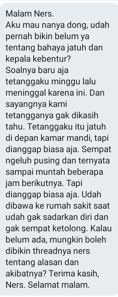 afrkml's tweet photo. ⚠️Ini penting!
Jika km/kerabat mengalami cedera kepala akibat jatuh/akibat lain, segera observasi minimal selama 0-24 jam ke depan setelah merawat memarnya.
Apakah ada gejala tambahan, seperti pusing berkelanjutan, muntah, dll? Jika ada, itu red flag yg artinya harus dibawa ke RS https://t.co/pisvyeIydi