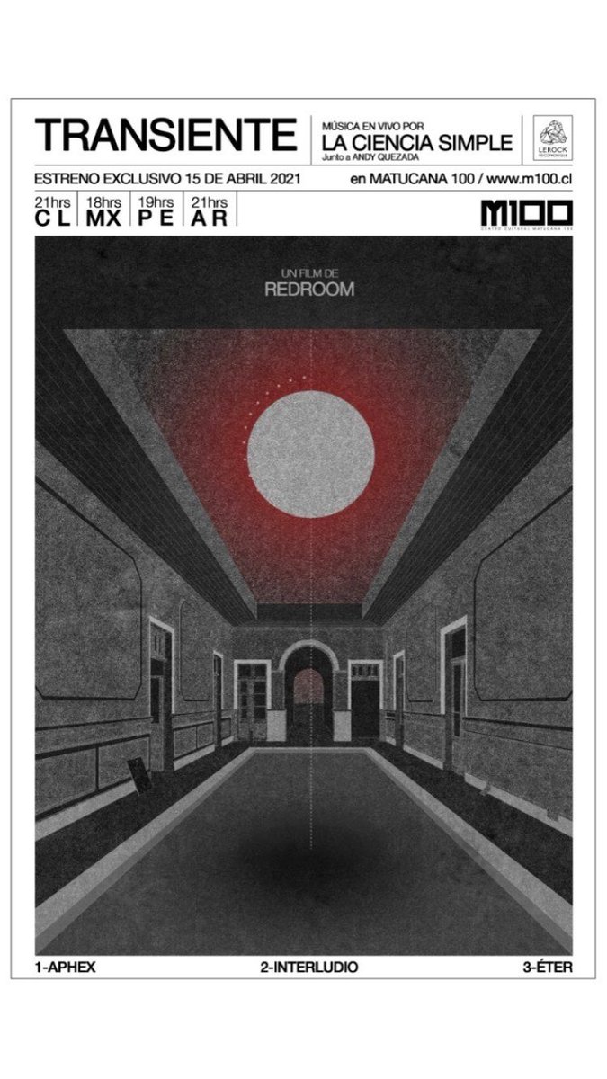 lacienciasimple's tweet photo. 15 de abril estrenamos TRANSIENTE por @Matucana100 
Las entradas ya están disponibles en https://t.co/a57PCaKY7G
No se queden afuera

#lacienciasimple #redroom #transiente #film #movie https://t.co/x0eBLjRWz4