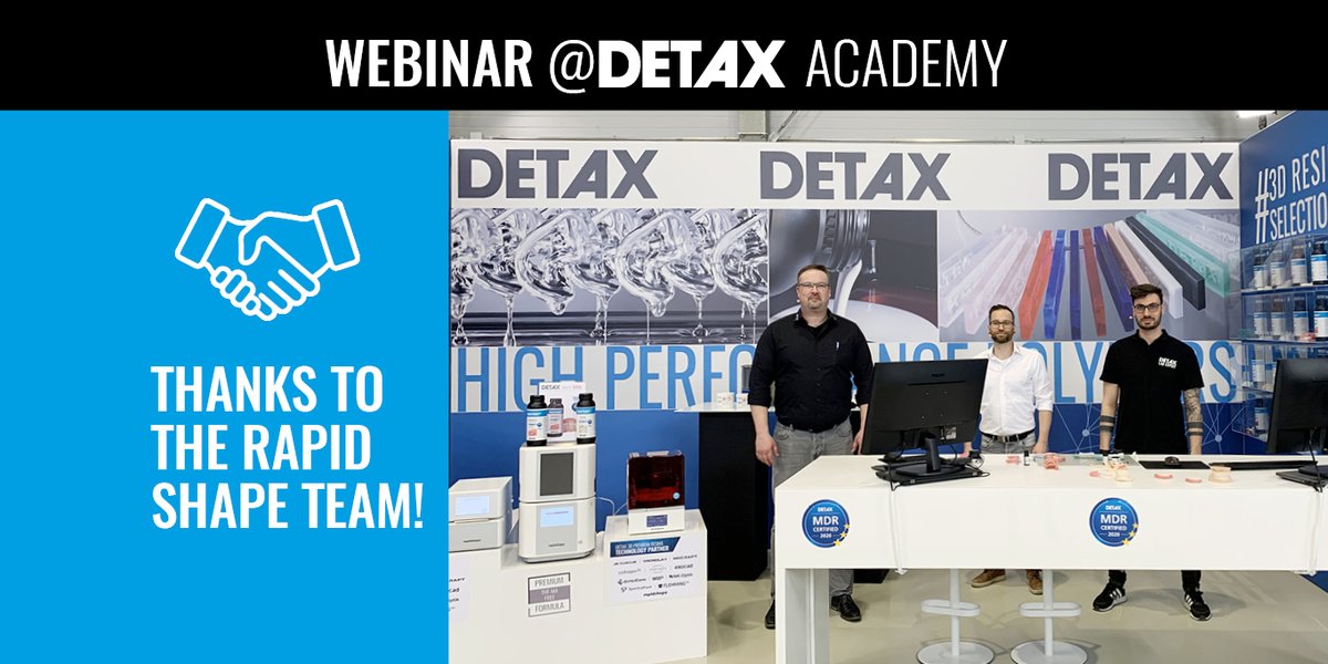 Detax_DE's tweet photo. Thanks to the Rapid Shape team for the good cooperation!🙌⁠
⁠
#DETAX #rapidshape #rapidshapedental #cooperation #webinar https://t.co/Xk81x0hBma