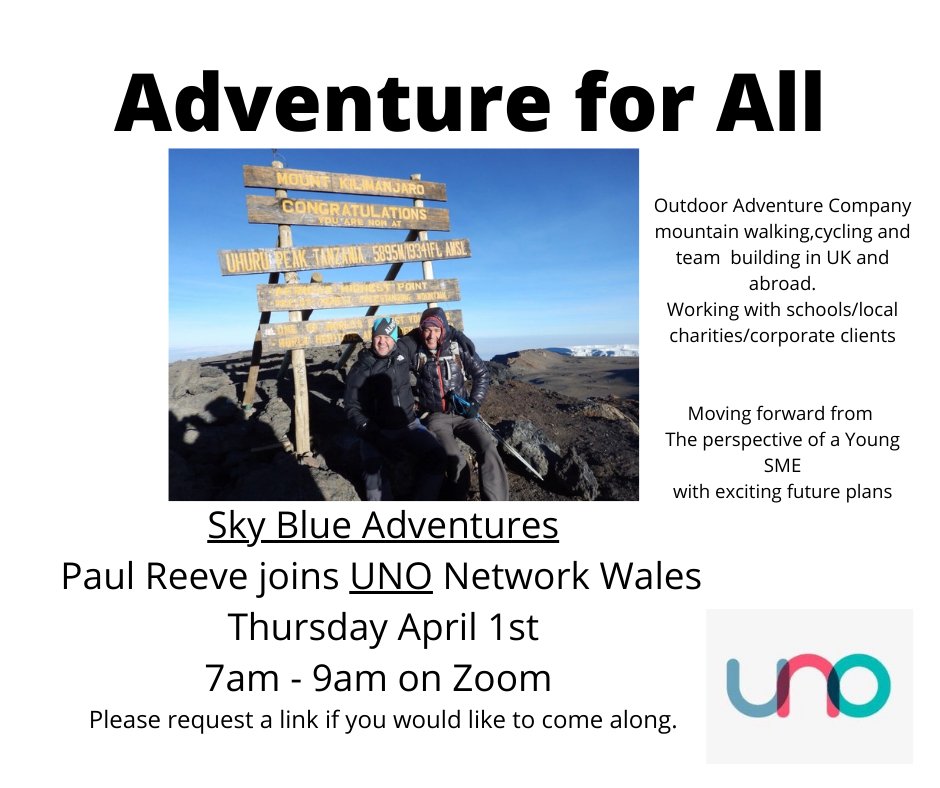 SalamonandCo's tweet photo. We all need New Adventures .... join Uno Network Wales and see how one new starts up is bringing this to 2021 and beyond
@Uno_Network @skyblueadvent https://t.co/bq25aqeNCK