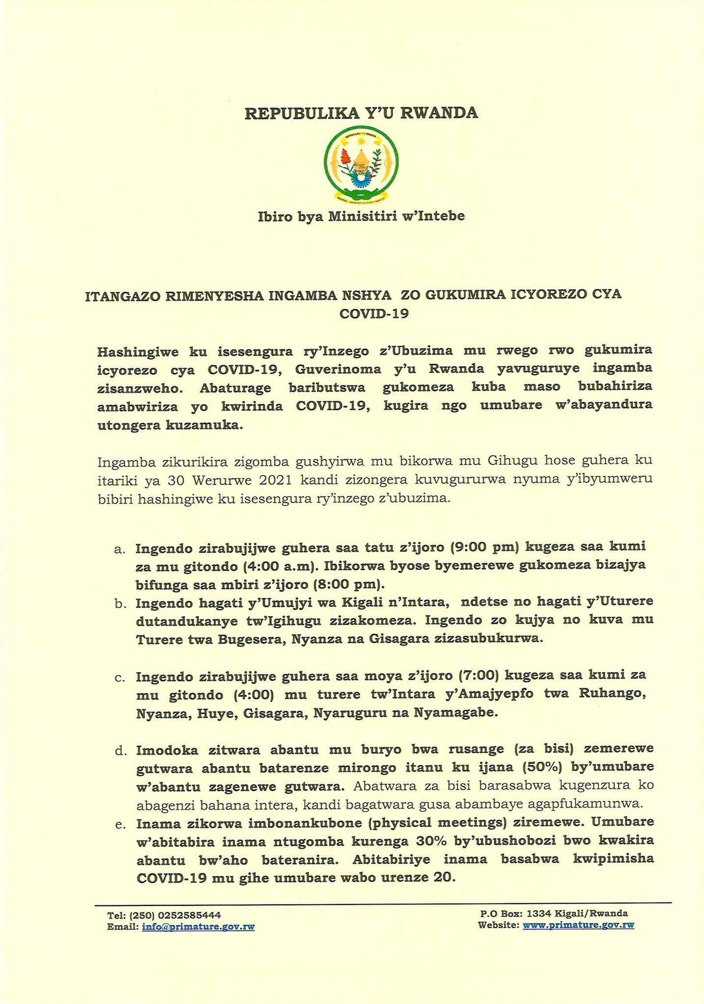Office Of The Pm Rwanda Itangazo Rimenyesha Ingamba Nshya Zo Gukumira Icyorezo Cya Covid 19 T Co Mbnfgseqns Twitter