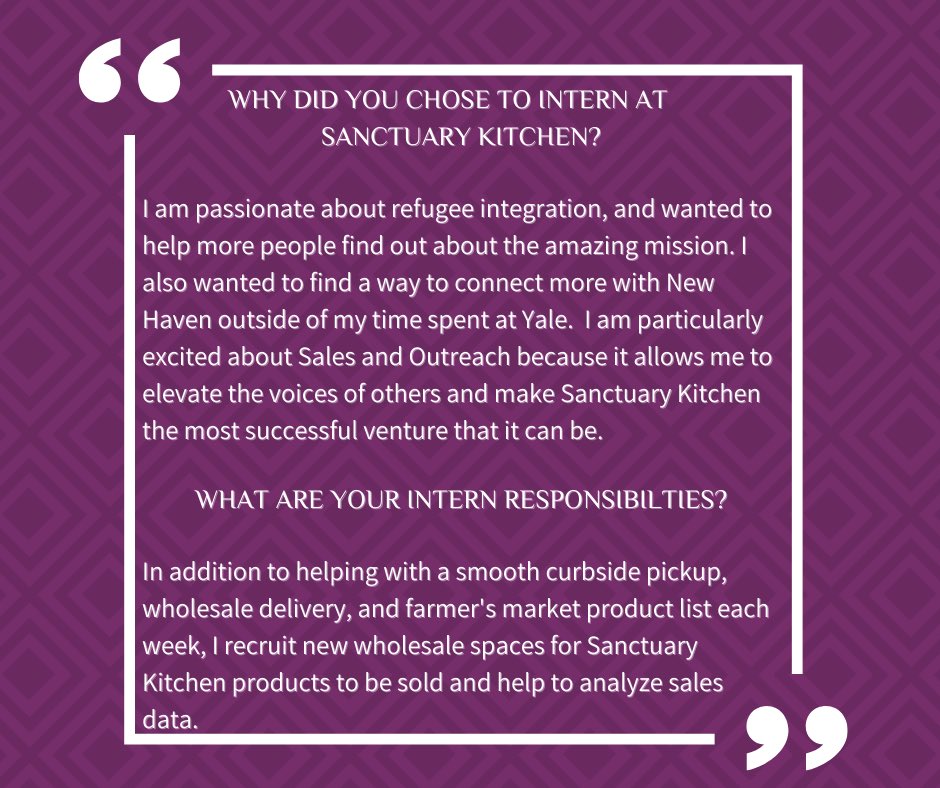 SanctuaryKitCT's tweet photo. We welcome students to be partners in our mission as they gain skills & experiences to enhance their education through community involvement.
Meet Allison Rice, Sanctuary Kitchen Sales & Outreach Intern from @yale. @CitySeedNH #kitchenwithoutborders #withrefugeesandimmigrants https://t.co/wkjGfdlG4h