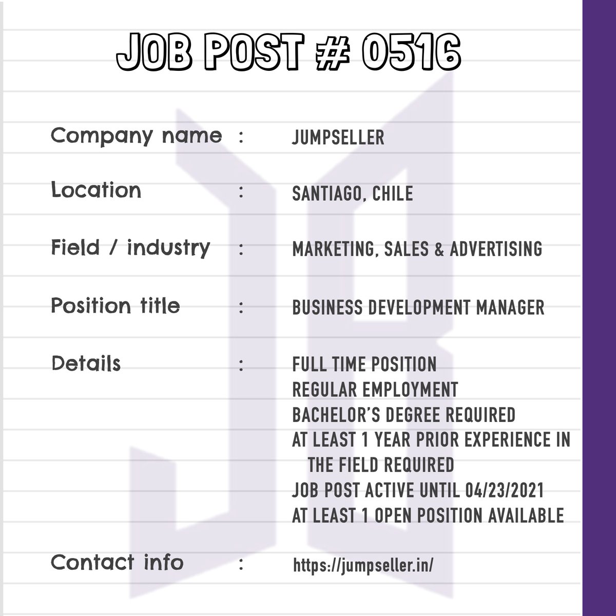 BTSARMYJobBoard's tweet photo. #BAJBChile
SANTIAGO, CHILE
https://t.co/gE9PnoXBQA
ARMYs, kindly contact the job poster / hiring party directly for more information.
Good luck! π https://t.co/PMWXuLUws1