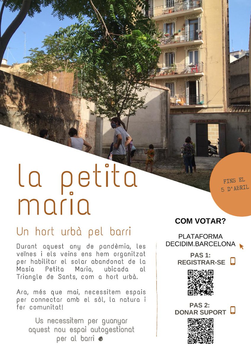 anunjimm's tweet photo. 🔴 La Plataforma veïnal #PetitaMaria treballa en una proposta de creació d'un hort urbà comunitari 🌿al #TriangledeSants en un solar de l'Ajuntament que fa molt que està abandonat.
Guanyem un nou espai autogestionat per al barri❗
Voteu el projecte 👉https://t.co/4O3kqhEWg8 https://t.co/qIZ9TSB9QC