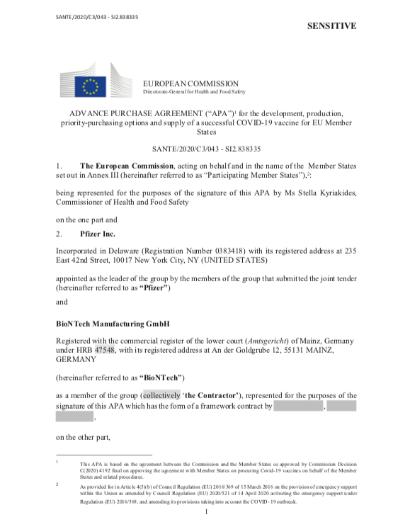 MicheleRivasi's tweet photo. La @EU_Commission vient de publier les contrats vaccins @Pfizer-@BioNTech_Group et @Moderna. Tant d'attente pour des documents vidés de leur substances !
Le contrat avec Pfizer-BioNtech👉https://t.co/PlWT3EmPBD
1/4 https://t.co/L8ZXrMUTCD