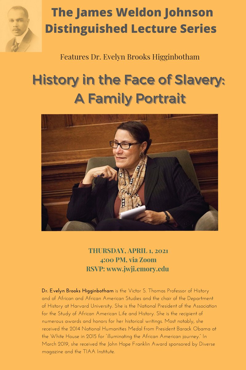 JWJIEmory's tweet photo. Big ideas poppin’ this week with JWJI Distinguished Lecturer, Harvard University’s Dr. Evelyn Higginbotham, on Thu, Apr 1, at 4 p.m. and the second First Fridays at 4 with Emory's own Dr. Rocio Zambrana on Apr 2. Sign up for these and other events here: https://t.co/ryqNqmKc1m https://t.co/PMgHdp6UDB