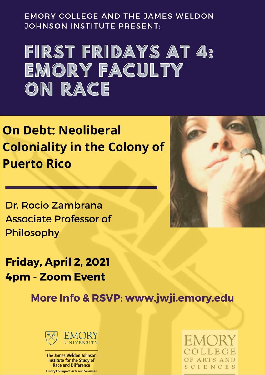 JWJIEmory's tweet photo. Big ideas poppin’ this week with JWJI Distinguished Lecturer, Harvard University’s Dr. Evelyn Higginbotham, on Thu, Apr 1, at 4 p.m. and the second First Fridays at 4 with Emory's own Dr. Rocio Zambrana on Apr 2. Sign up for these and other events here: https://t.co/ryqNqmKc1m https://t.co/PMgHdp6UDB
