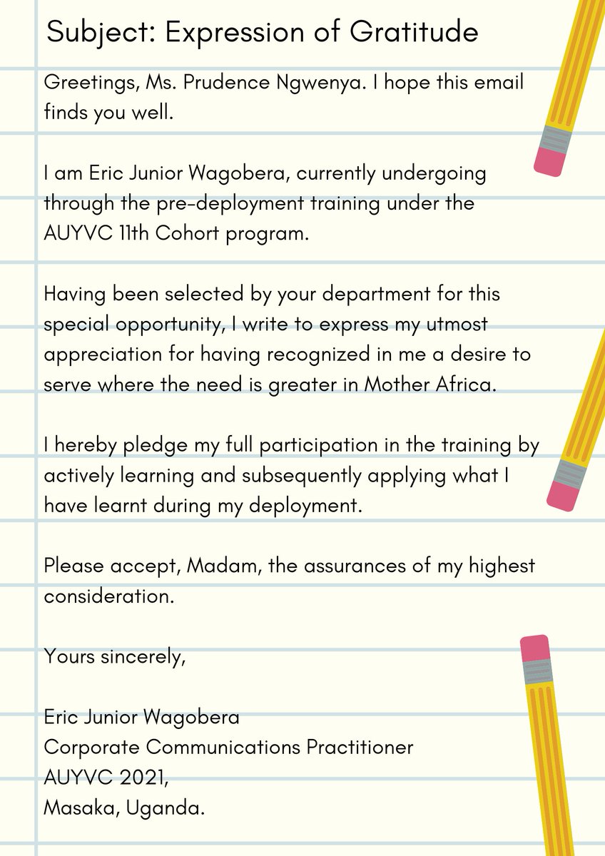 Wagobera's tweet photo. Here is my email in which I express my gratitude to the Head of Youth Division (AUC) Ms. Prudence Ngwenya.
#iamauyvc2021 #AUYVCGoesVirtual @maprude @AUVolunteer @AUYouthProgram
#1mby2021 #EffectiveWriting https://t.co/GocCZtTZCv