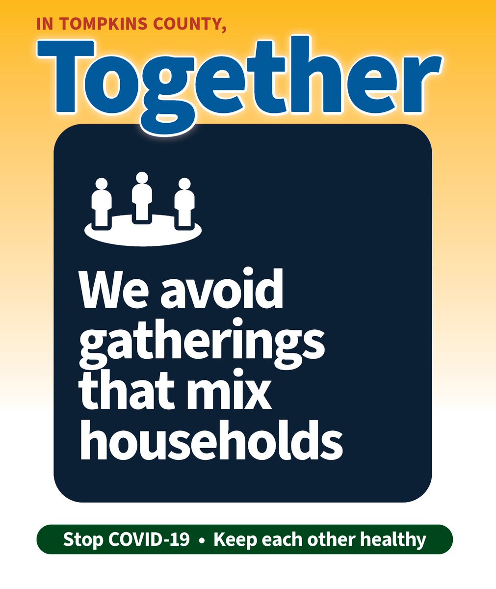 TCWholeHealth's tweet photo. In Tompkins County, Together:
We avoid gatherings that mix households
Stop COVID-19 * Keep each other healthy
Learn more at: https://t.co/ewQNt4Tk07
#Twithaca
#TompkinsTogether
#COVID19 https://t.co/WzZIjR3ptU