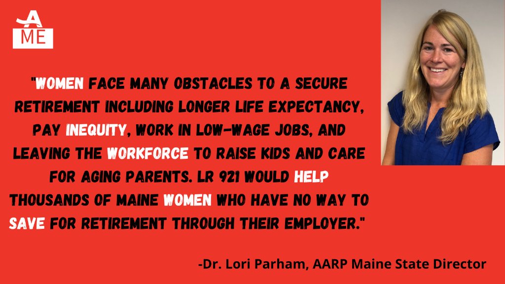AARPMaine's tweet photo. Women are struggling without a secure retirement in place. A retirement savings program for Maine could change that. #mesaves #mepolitics @AARPadvocates https://t.co/Ka1GB7Ppzz