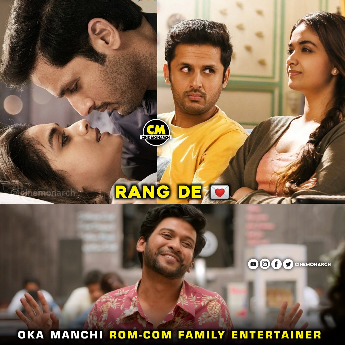 CineMonarch's tweet photo. Pakka Commercial Movie 🎬👌  @actor_nithiin Performance👌 @KeerthyOfficial Steals The Show 🔥 

@pcsreeram DOP 🤩 
@dirvenky_atluri Handled comdey,
emotions very well... @ThisIsDSP BGM🔥(Specially Emito Idhi BGM)

#Rangde #Nithin #KeerthySuresh #NaveenPolishetty #CineMonarch https://t.co/5PHZIME5s3