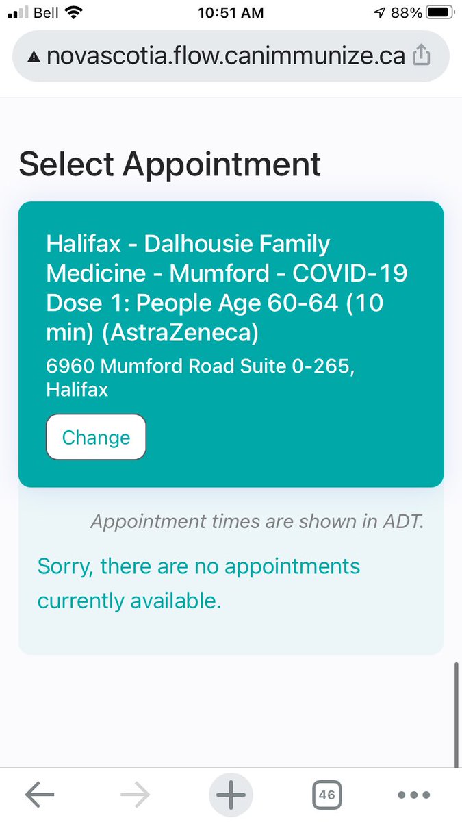ConnaughtGirl's tweet photo. Can someone explain to me why there are NO vaccine appointments available in all of #novascotia for the 60-64YO group? It’s been 7 days since the announcement was made. https://t.co/8B5ACMIzFX
