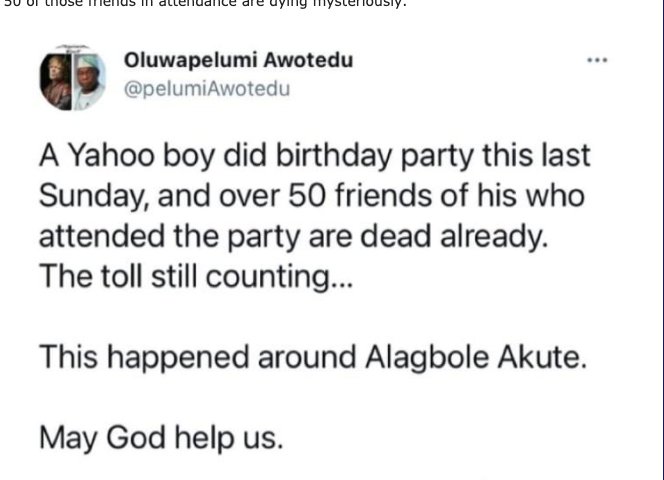 tatafoonline's tweet photo. Over 20 Dead After Eating ‘Fried Meat’ Served By Yahoo Boy At A Bar In Ogun. https://t.co/pObWz2zwMS